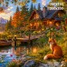 Tło fotograficzne „Leśna chatka nad jeziorem z liskiem” | J_274 Tło fotograficzne „Leśna chatka nad jeziorem z liskiem” | J_274